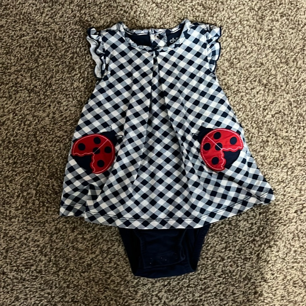 Navy and white with ladybugs romper